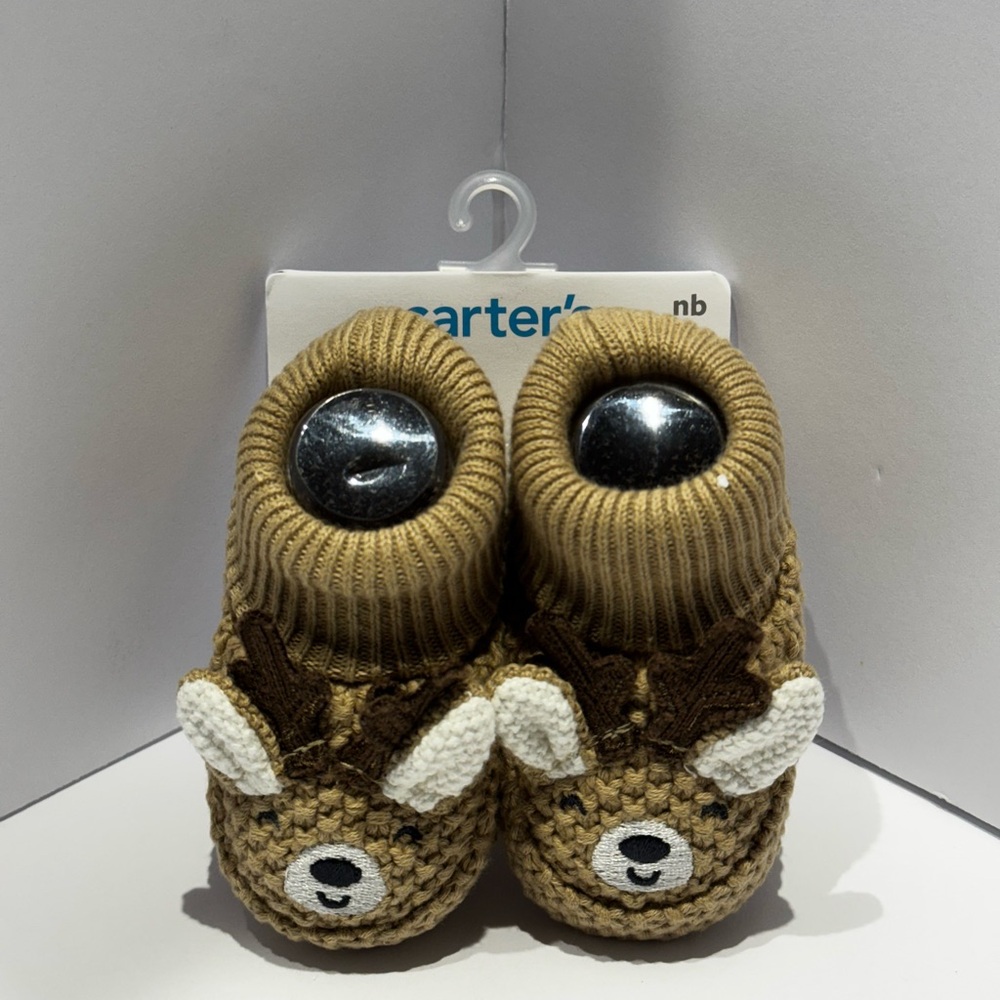 NWT Carter’s Knit Baby Booties – Newborn – Reindeer Face – OEKO-TEX